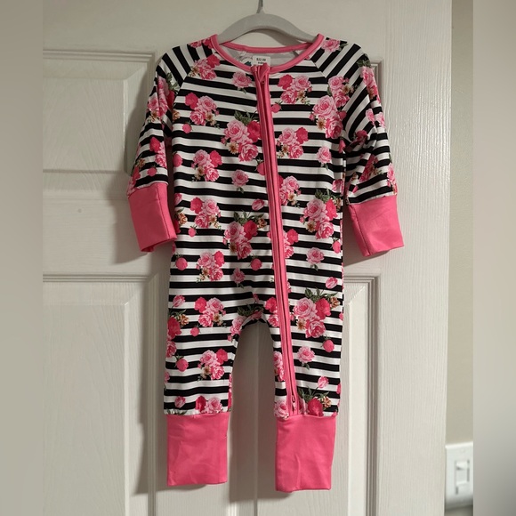 Other - Baby Floral Romper with pink flowers & black stripes. Size 6-9 months